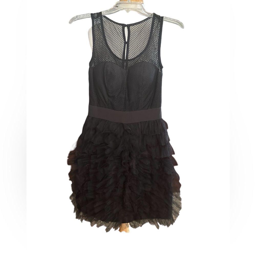 NWT BCBGeneration Black Sleeveless Mini Lace Ruffle Dress